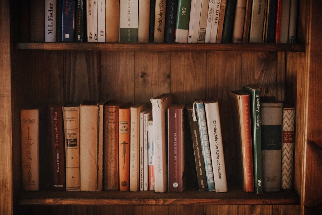 bookshelf with mystery novels